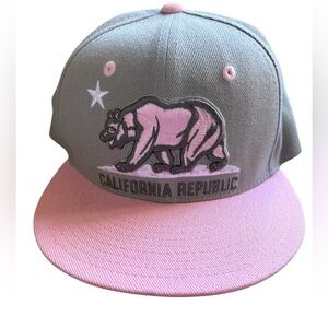 California Republic Gray and Pink Flat Bill Trucker Hat l OS
